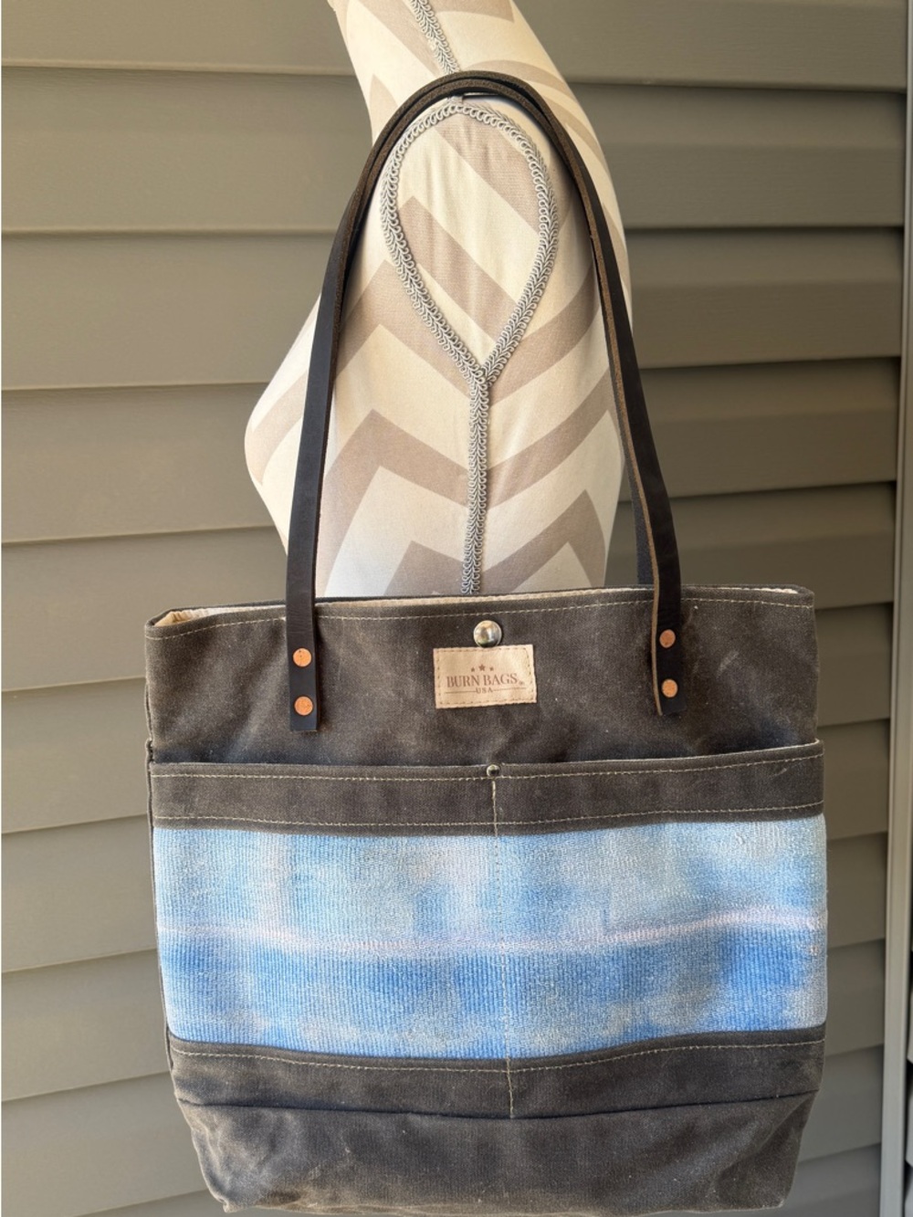 BURN Bag Canvas Tote in Black with Blue Stripe